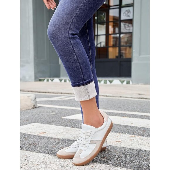 Fleece Lined Skinny Jeans Women High Waist Thermal Denim Pants Winter - Picture 2 of 6